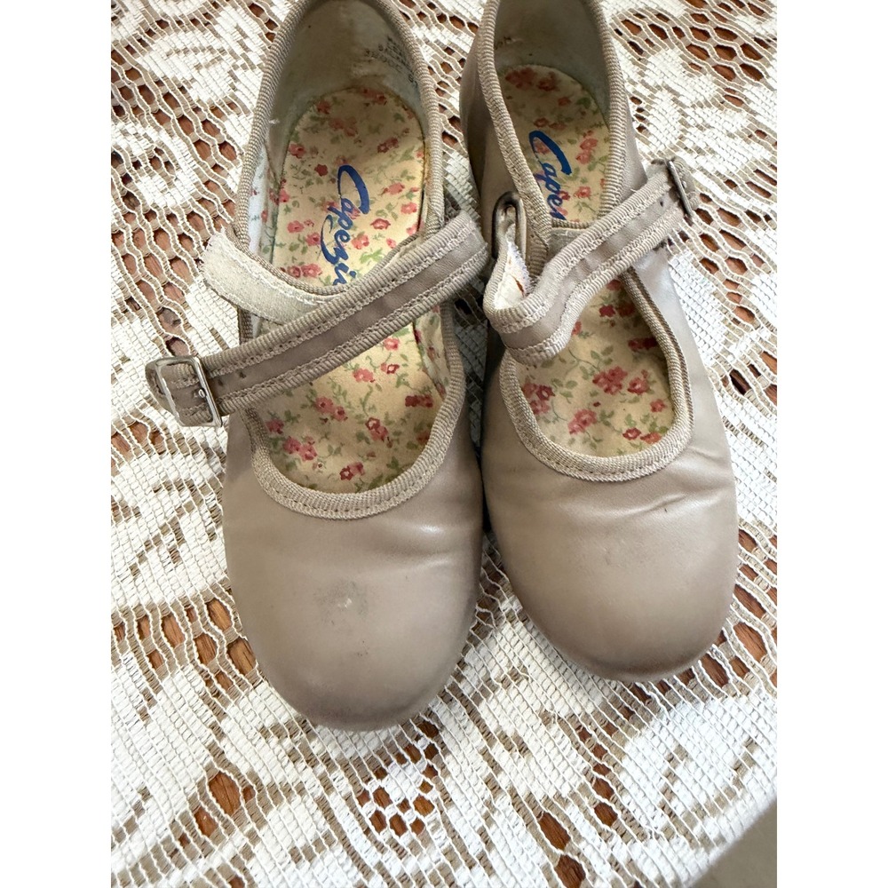 Capezio Tan Leather Tele Tone Tap Shoes Mary Jane Girls Size 11.5M 3800C